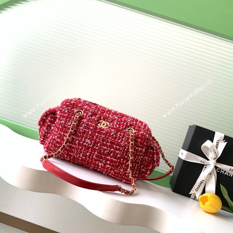 Chanel Tweed Small Bowling Bag Red 2025 AS5792 (yezi-251127021)