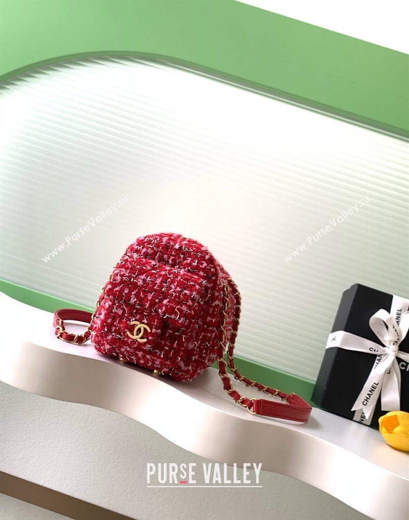 Chanel Tweed Small Bowling Bag Red 2025 AS5792 (yezi-251127021)