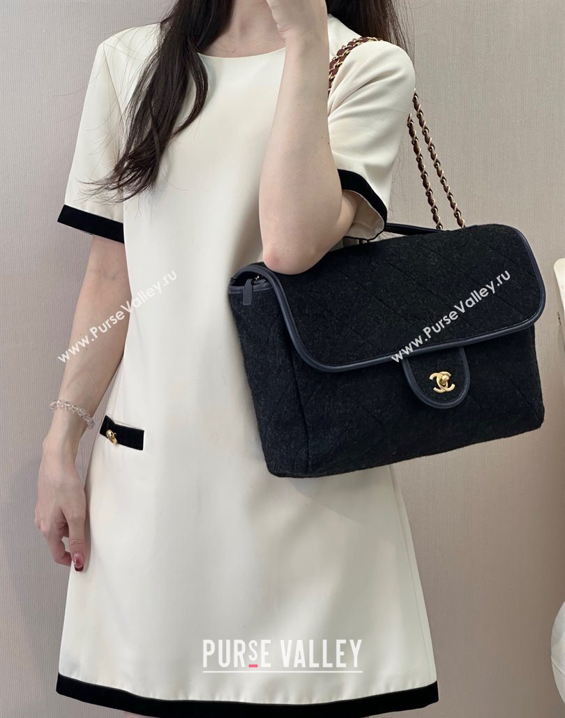 Chanel Wool Flap Bag with Top Handle Black 2025 AS5850 (yezi-251127001)