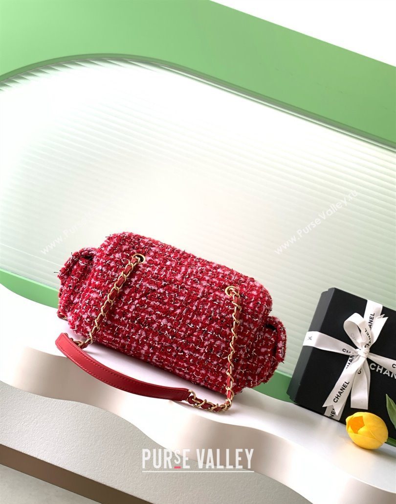 Chanel Tweed Small Bowling Bag Red 2025 AS5792 (yezi-251127021)