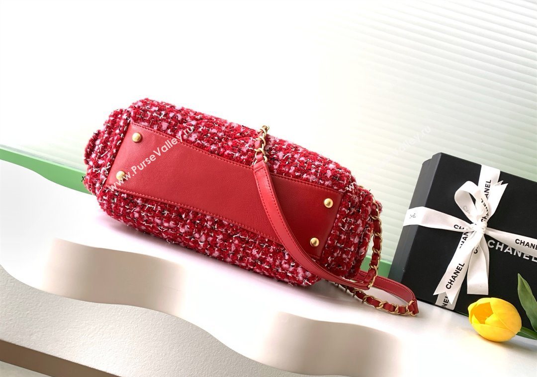 Chanel Tweed Small Bowling Bag Red 2025 AS5792 (yezi-251127021)