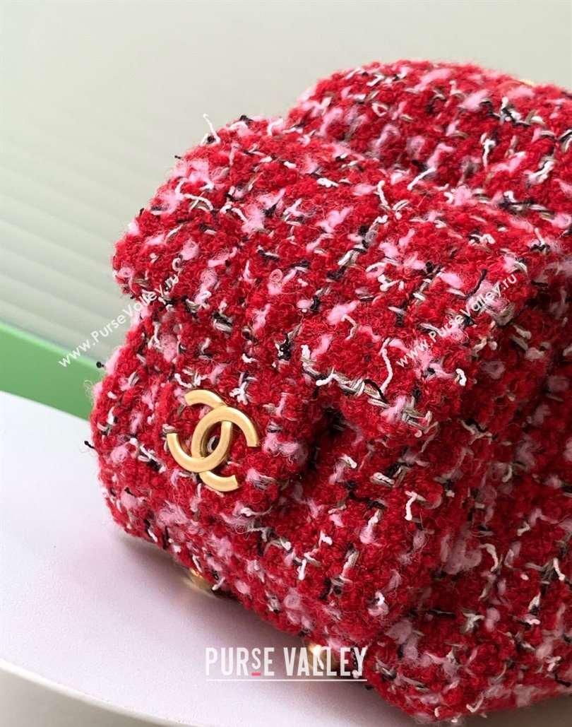 Chanel Tweed Small Bowling Bag Red 2025 AS5792 (yezi-251127021)