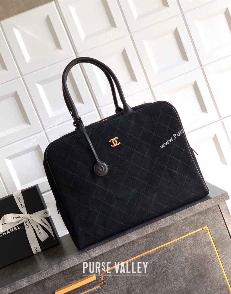 Chanel Quilted Suede Boston Top Handle Bag Black 2025 CH112702 (yezi-251127071)