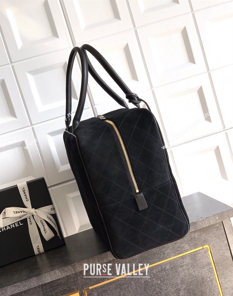Chanel Quilted Suede Boston Top Handle Bag Black 2025 CH112702 (yezi-251127071)