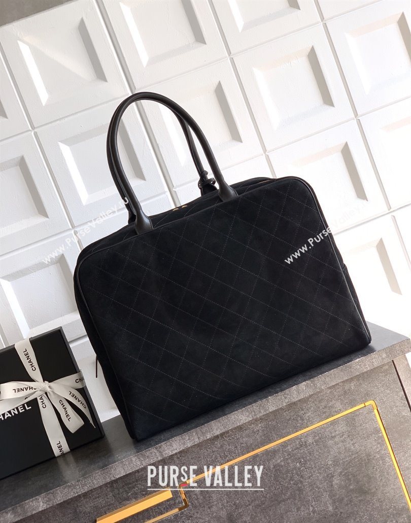 Chanel Quilted Suede Boston Top Handle Bag Black 2025 CH112702 (yezi-251127071)