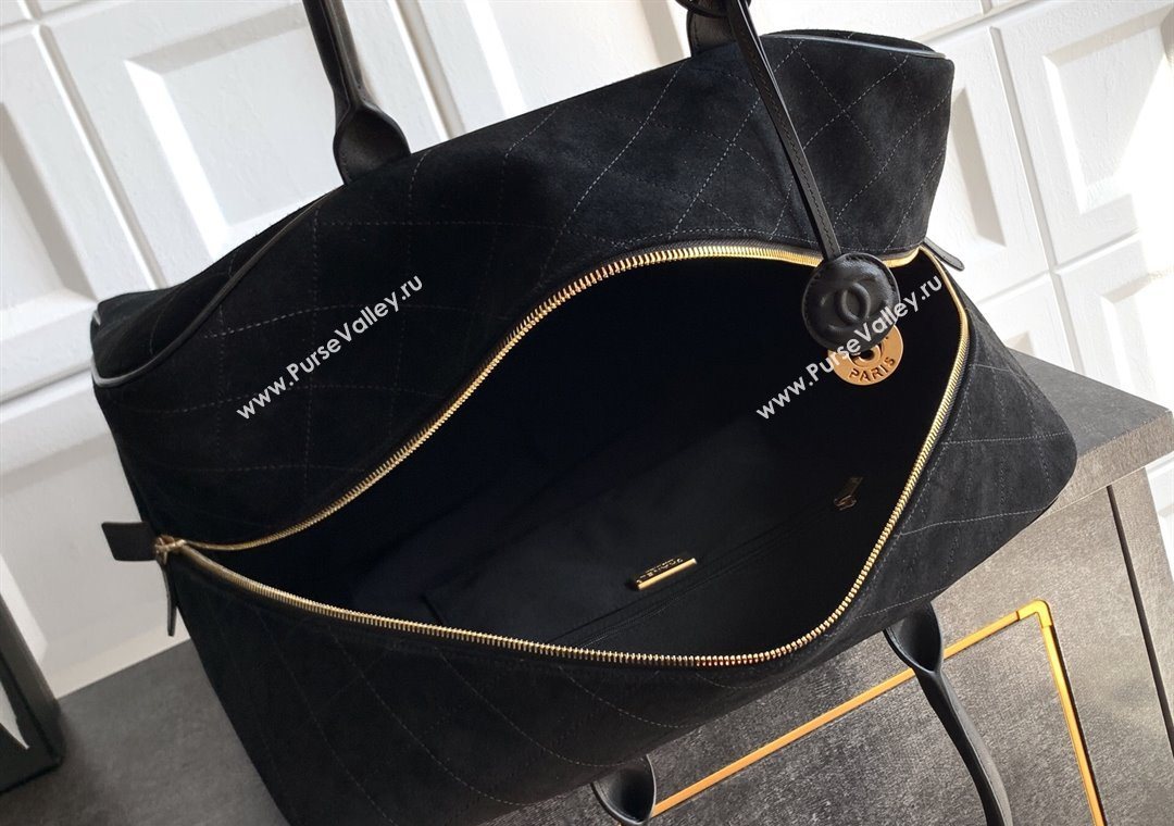 Chanel Quilted Suede Boston Top Handle Bag Black 2025 CH112702 (yezi-251127071)