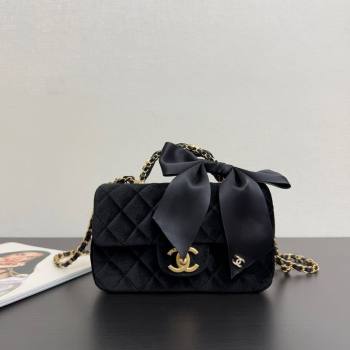 Chanel Velvet Mini Flap Bag with Top Handle with Bow Black 2025 AS5875 (yezi-251127010)