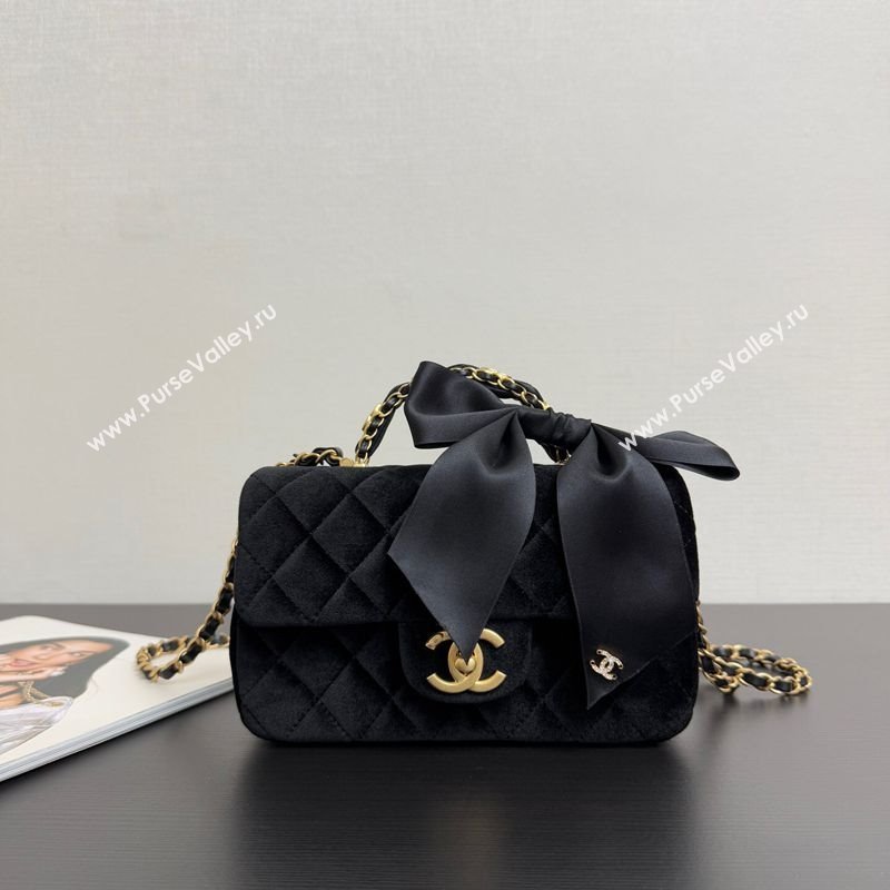 Chanel Velvet Mini Flap Bag with Top Handle with Bow Black 2025 AS5875 (yezi-251127010)