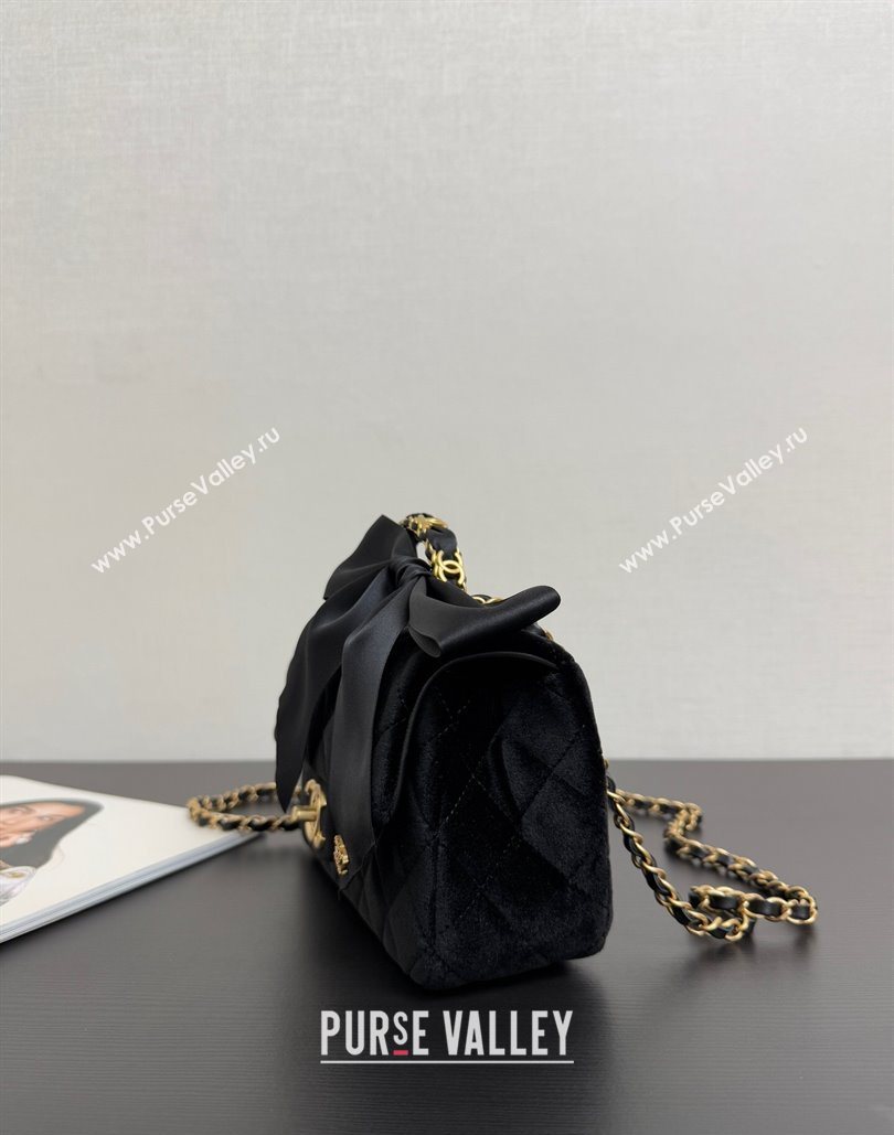 Chanel Velvet Mini Flap Bag with Top Handle with Bow Black 2025 AS5875 (yezi-251127010)
