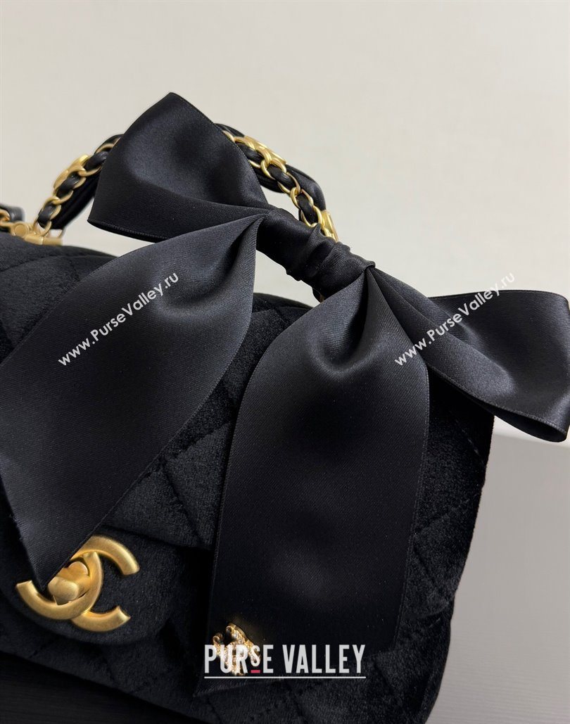 Chanel Velvet Mini Flap Bag with Top Handle with Bow Black 2025 AS5875 (yezi-251127010)