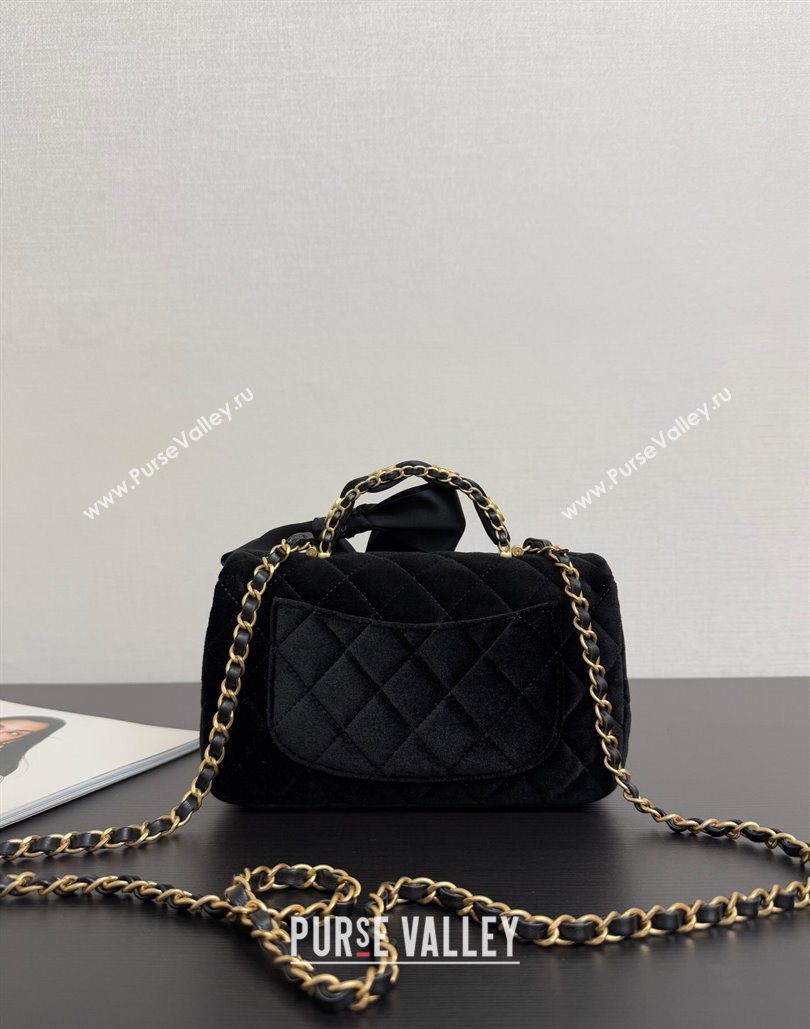 Chanel Velvet Mini Flap Bag with Top Handle with Bow Black 2025 AS5875 (yezi-251127010)