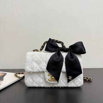 Chanel Tweed Mini Flap Bag with Top Handle with Bow White 2025 AS5875 (yezi-251127011)