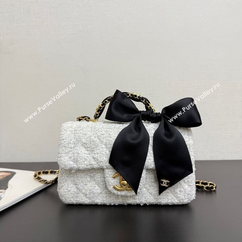 Chanel Tweed Mini Flap Bag with Top Handle with Bow White 2025 AS5875 (yezi-251127011)