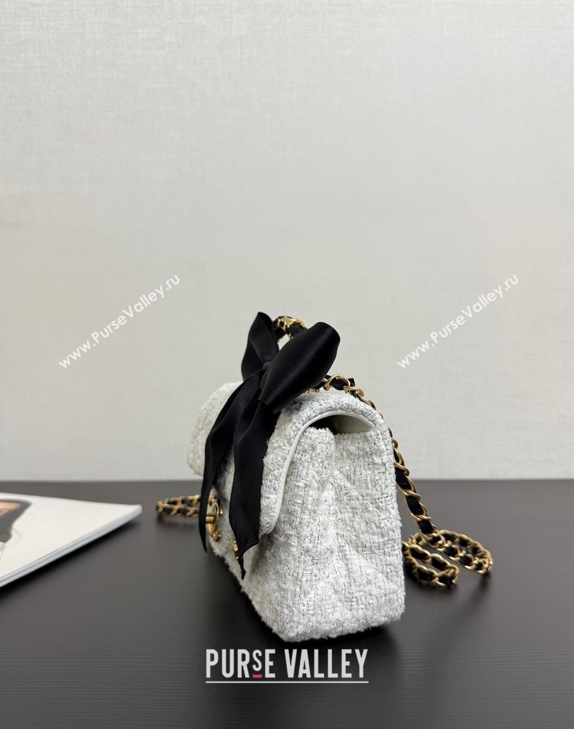 Chanel Tweed Mini Flap Bag with Top Handle with Bow White 2025 AS5875 (yezi-251127011)