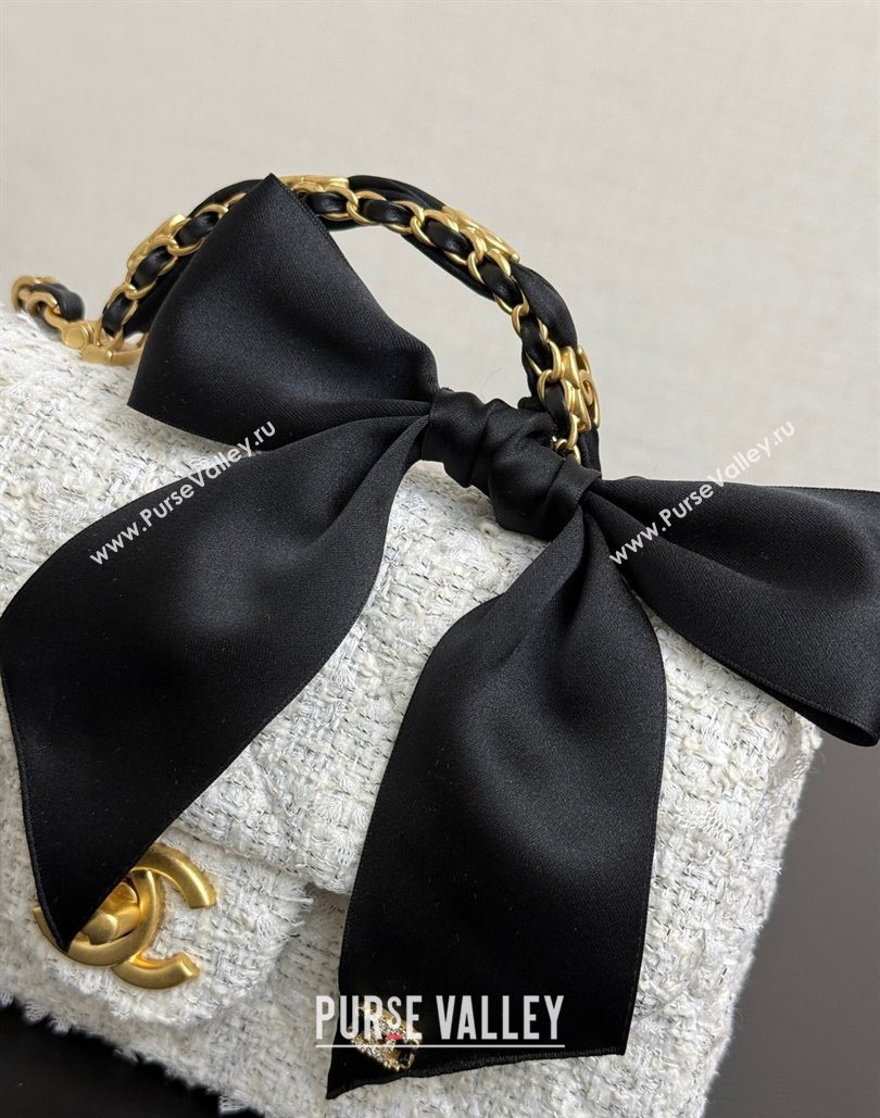 Chanel Tweed Mini Flap Bag with Top Handle with Bow White 2025 AS5875 (yezi-251127011)