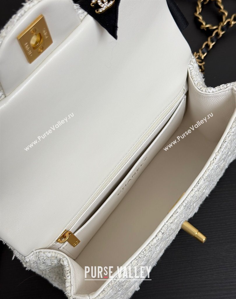 Chanel Tweed Mini Flap Bag with Top Handle with Bow White 2025 AS5875 (yezi-251127011)