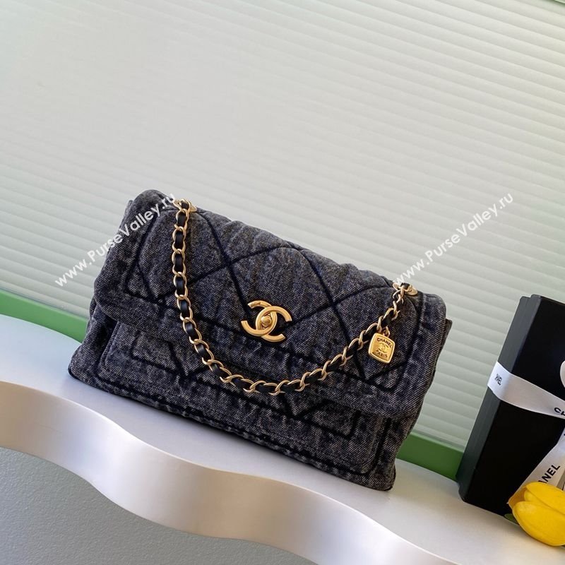 Chanel Washed Denim Maxi Flap bag Black 2025 AS5734 (yezi-251127069)