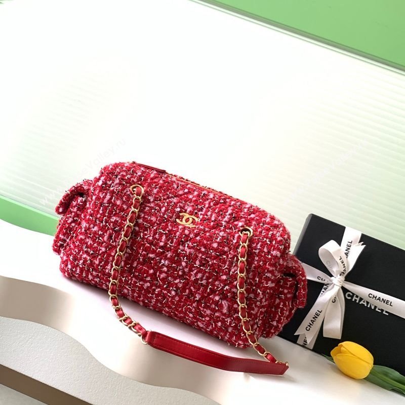 Chanel Tweed Bowling Bag Red 2025 AS5791 (yezi-251127012)