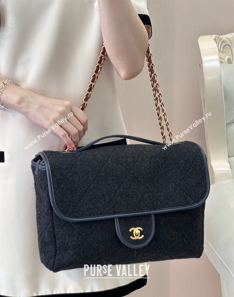 Chanel Wool Flap Bag with Top Handle Black 2025 AS5850 (yezi-251127001)