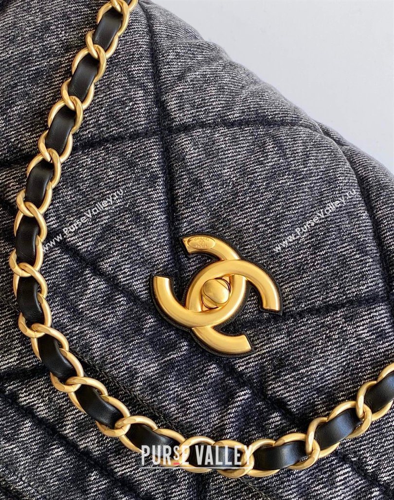 Chanel Washed Denim Maxi Flap bag Black 2025 AS5734 (yezi-251127069)