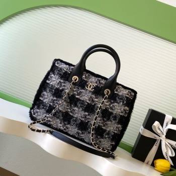 Chanel Tweed Shearling Small Shopping Bag Black/Grey 2025 AS5688 (yezi-251127083)