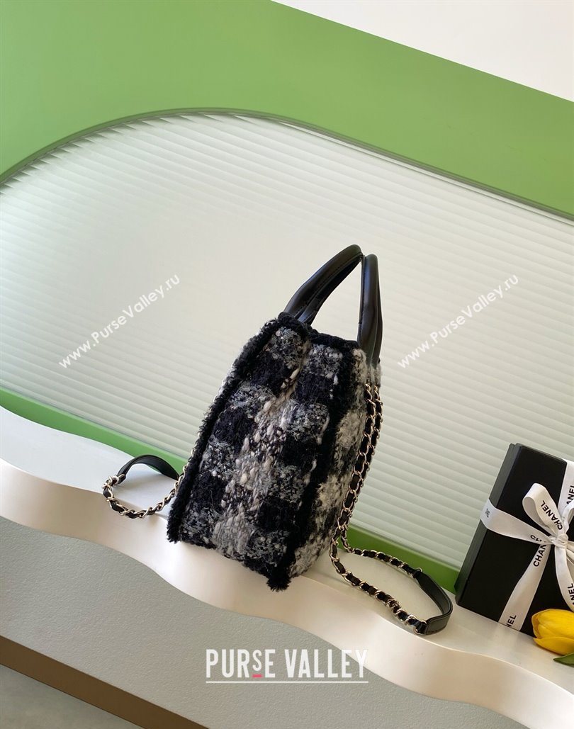 Chanel Tweed Shearling Small Shopping Bag Black/Grey 2025 AS5688 (yezi-251127083)