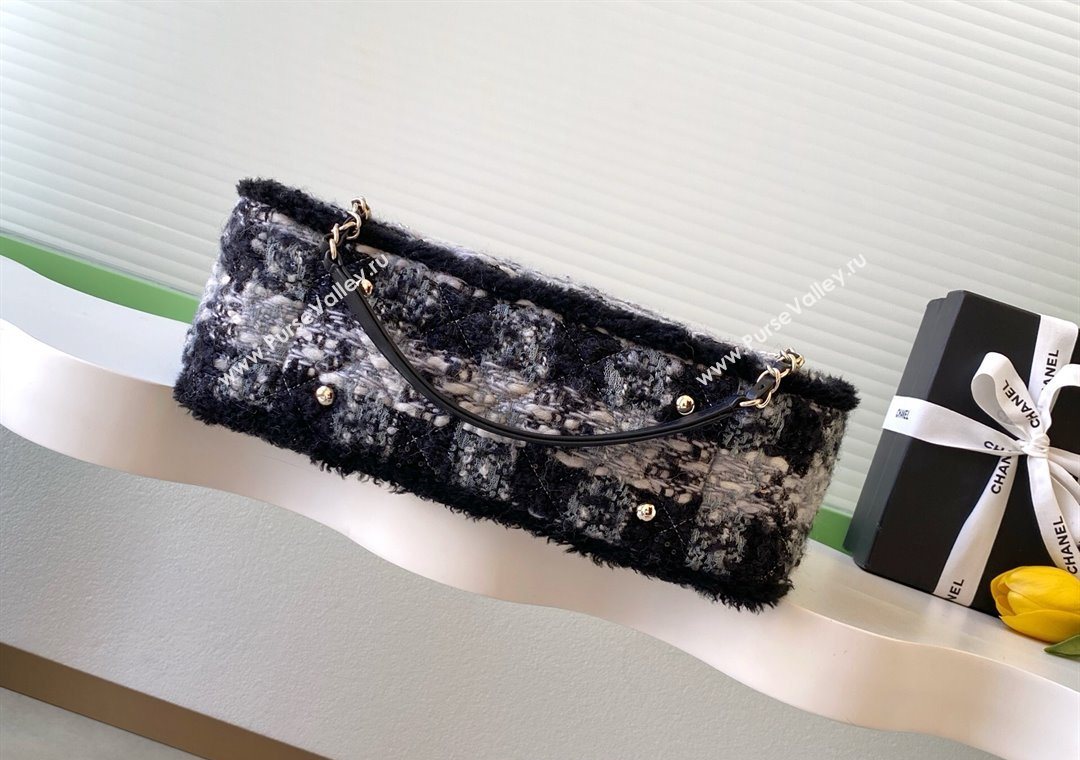 Chanel Tweed Shearling Small Shopping Bag Black/Grey 2025 AS5688 (yezi-251127083)