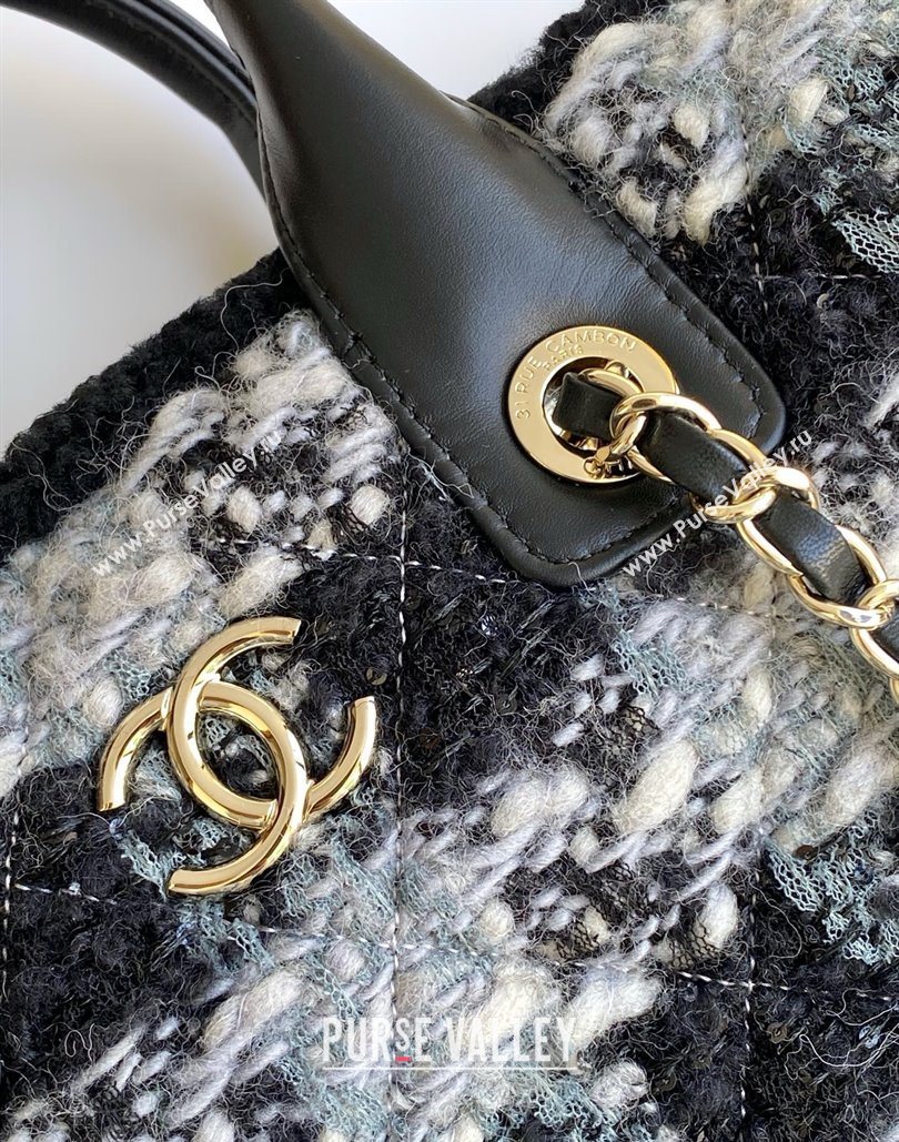 Chanel Tweed Shearling Small Shopping Bag Black/Grey 2025 AS5688 (yezi-251127083)