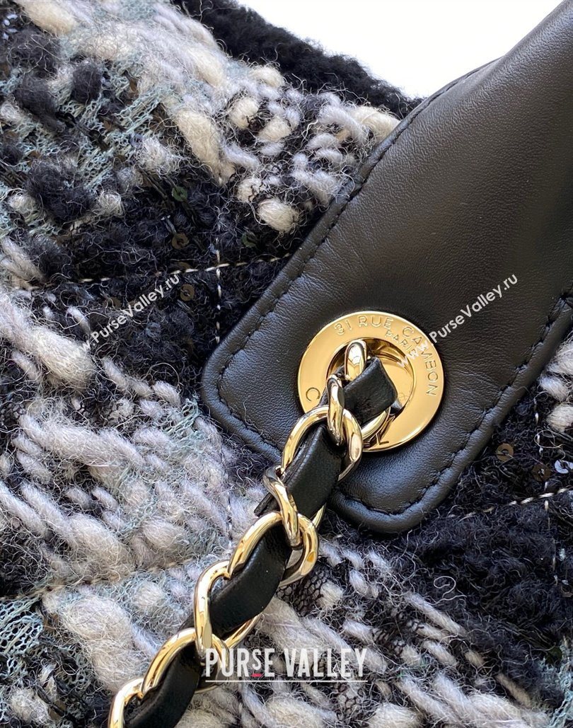 Chanel Tweed Shearling Small Shopping Bag Black/Grey 2025 AS5688 (yezi-251127083)