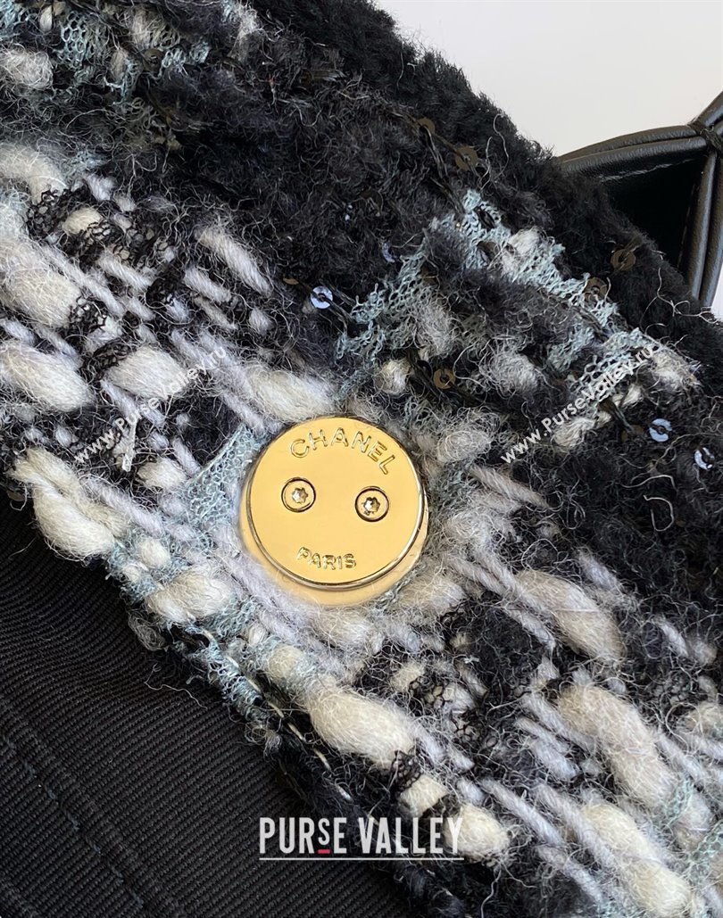 Chanel Tweed Shearling Small Shopping Bag Black/Grey 2025 AS5688 (yezi-251127083)