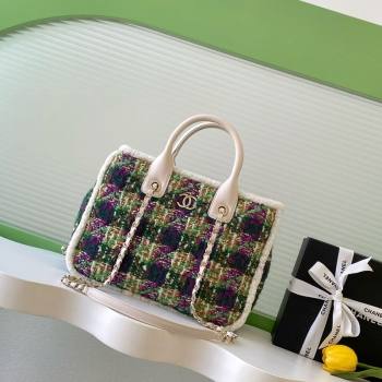 Chanel Tweed Shearling Small Shopping Bag Green/Purple 2025 AS5688 (yezi-251127084)