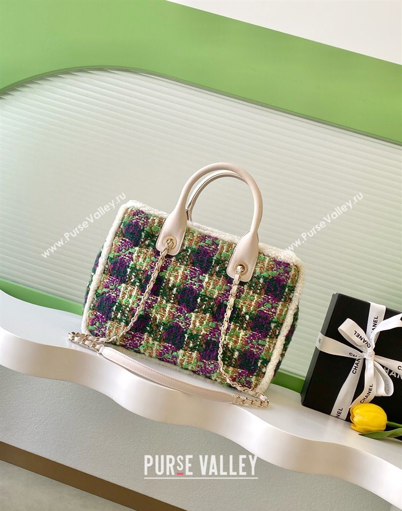 Chanel Tweed Shearling Small Shopping Bag Green/Purple 2025 AS5688 (yezi-251127084)