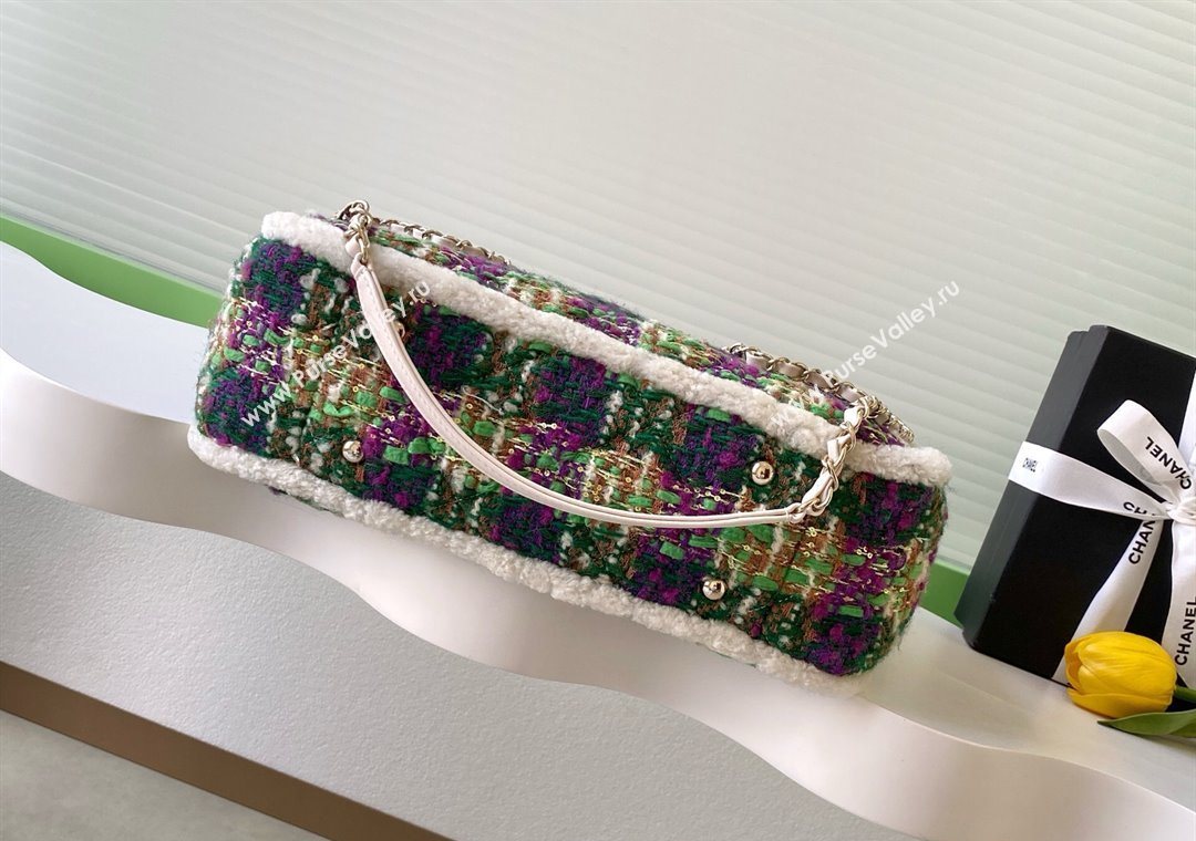 Chanel Tweed Shearling Small Shopping Bag Green/Purple 2025 AS5688 (yezi-251127084)