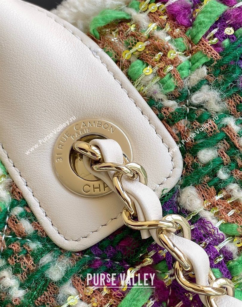 Chanel Tweed Shearling Small Shopping Bag Green/Purple 2025 AS5688 (yezi-251127084)