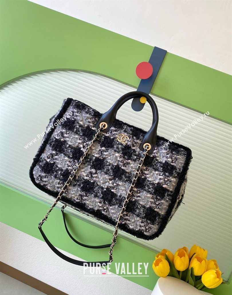 Chanel Tweed Shearling Shopping Bag Black/Grey 2025 AS5689 (yezi-251127086)