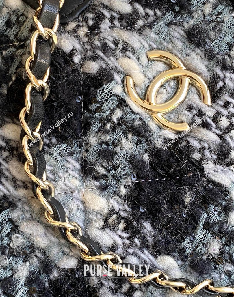 Chanel Tweed Shearling Shopping Bag Black/Grey 2025 AS5689 (yezi-251127086)