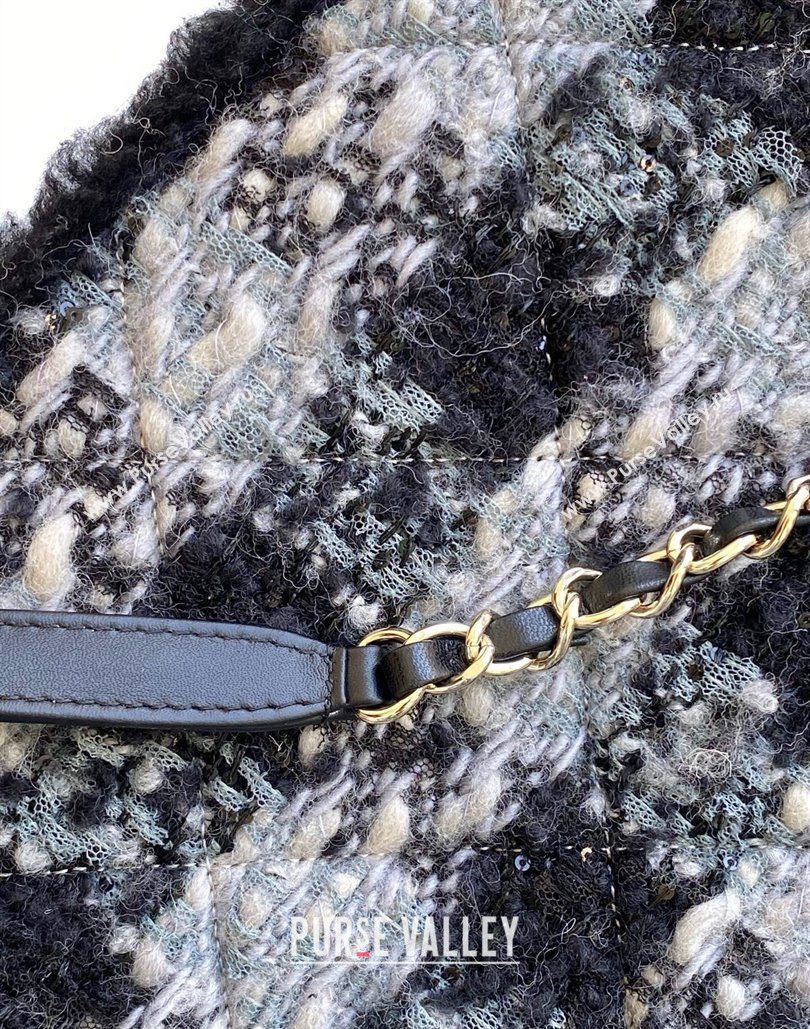Chanel Tweed Shearling Shopping Bag Black/Grey 2025 AS5689 (yezi-251127086)