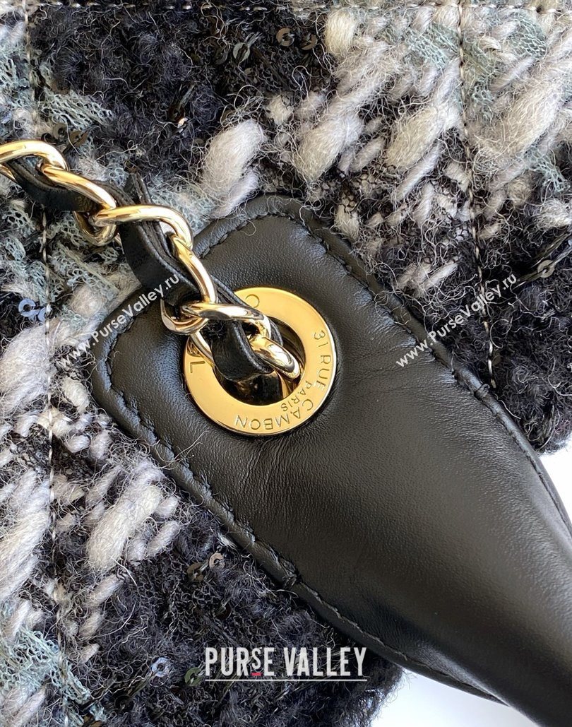 Chanel Tweed Shearling Shopping Bag Black/Grey 2025 AS5689 (yezi-251127086)