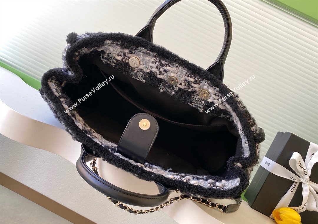 Chanel Tweed Shearling Shopping Bag Black/Grey 2025 AS5689 (yezi-251127086)