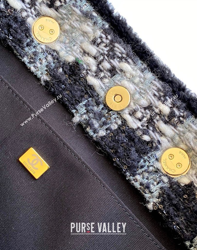 Chanel Tweed Shearling Shopping Bag Black/Grey 2025 AS5689 (yezi-251127086)