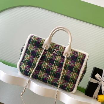 Chanel Tweed Shearling Shopping Bag Green/Purple 2025 AS5689 (yezi-251127087)