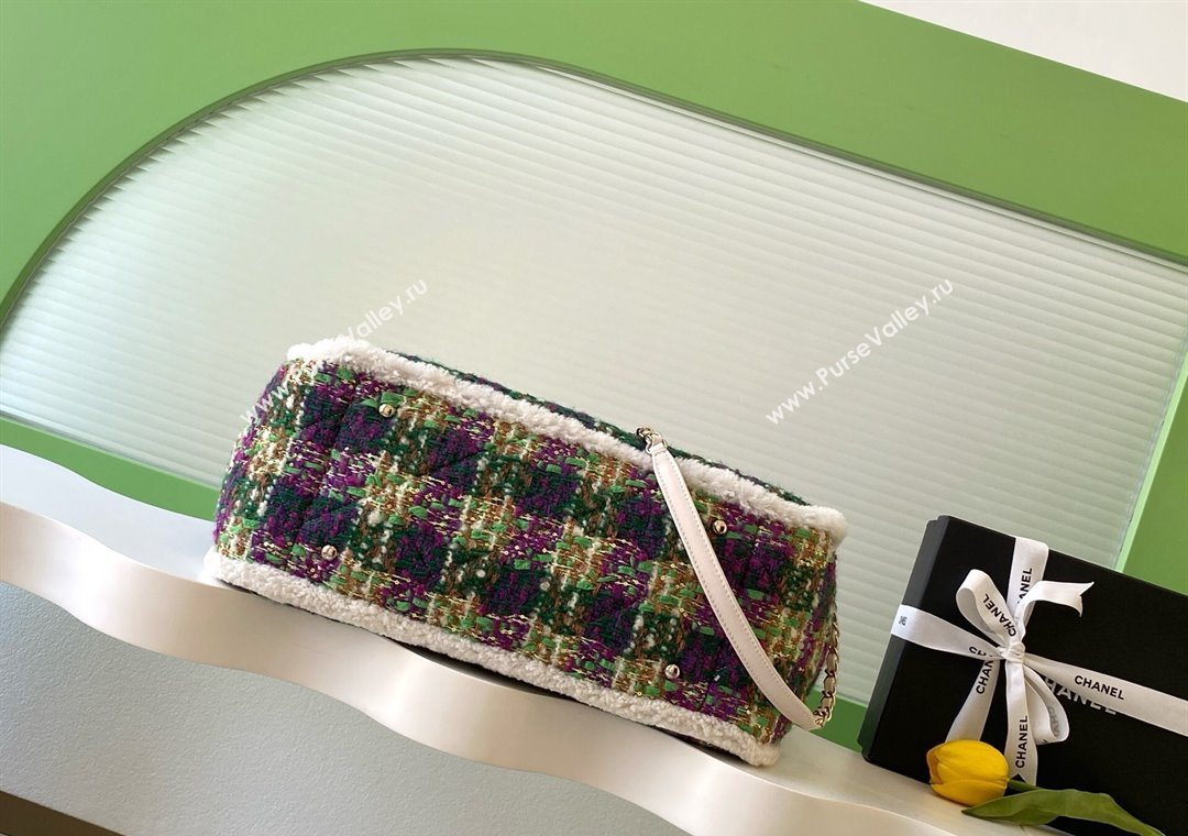 Chanel Tweed Shearling Shopping Bag Green/Purple 2025 AS5689 (yezi-251127087)