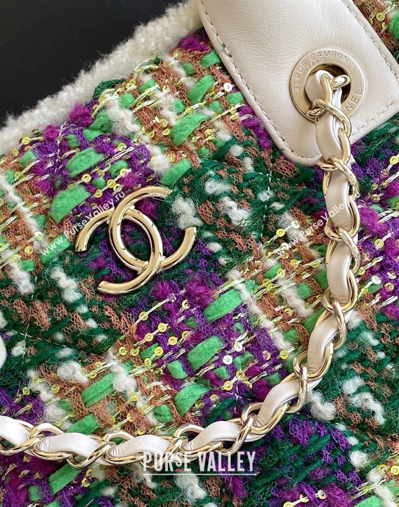 Chanel Tweed Shearling Shopping Bag Green/Purple 2025 AS5689 (yezi-251127087)