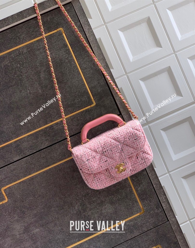 Chanel Tweed Mini Flap Bag with Top Handle Pink 2025 AS5805 (yezi-251127058)