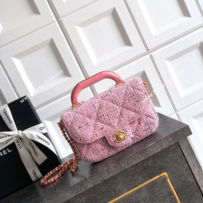 Chanel Tweed Mini Flap Bag with Top Handle Pink 2025 AS5805 (yezi-251127058)