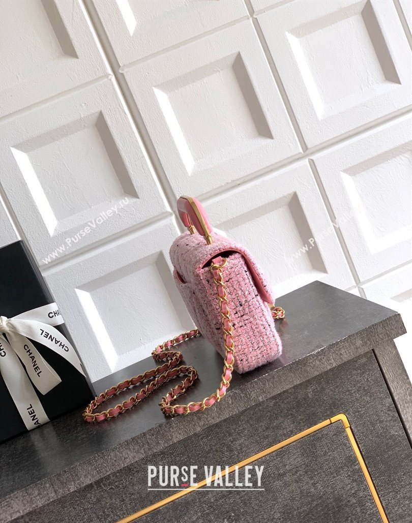 Chanel Tweed Mini Flap Bag with Top Handle Pink 2025 AS5805 (yezi-251127058)