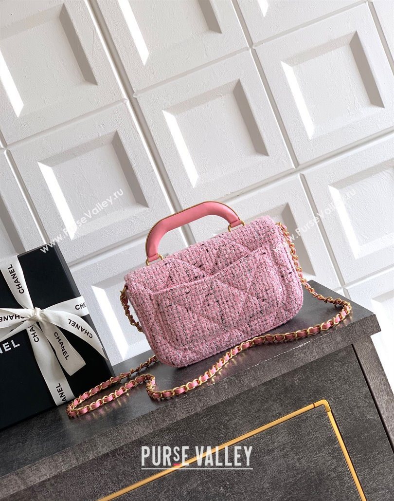 Chanel Tweed Mini Flap Bag with Top Handle Pink 2025 AS5805 (yezi-251127058)