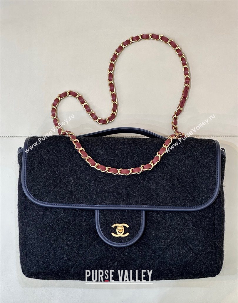 Chanel Wool Flap Bag with Top Handle Black 2025 AS5850 (yezi-251127001)
