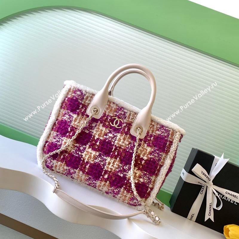 Chanel Tweed Shearling Small Shopping Bag Fuschia/Pink 2025 AS5688 (yezi-251127085)