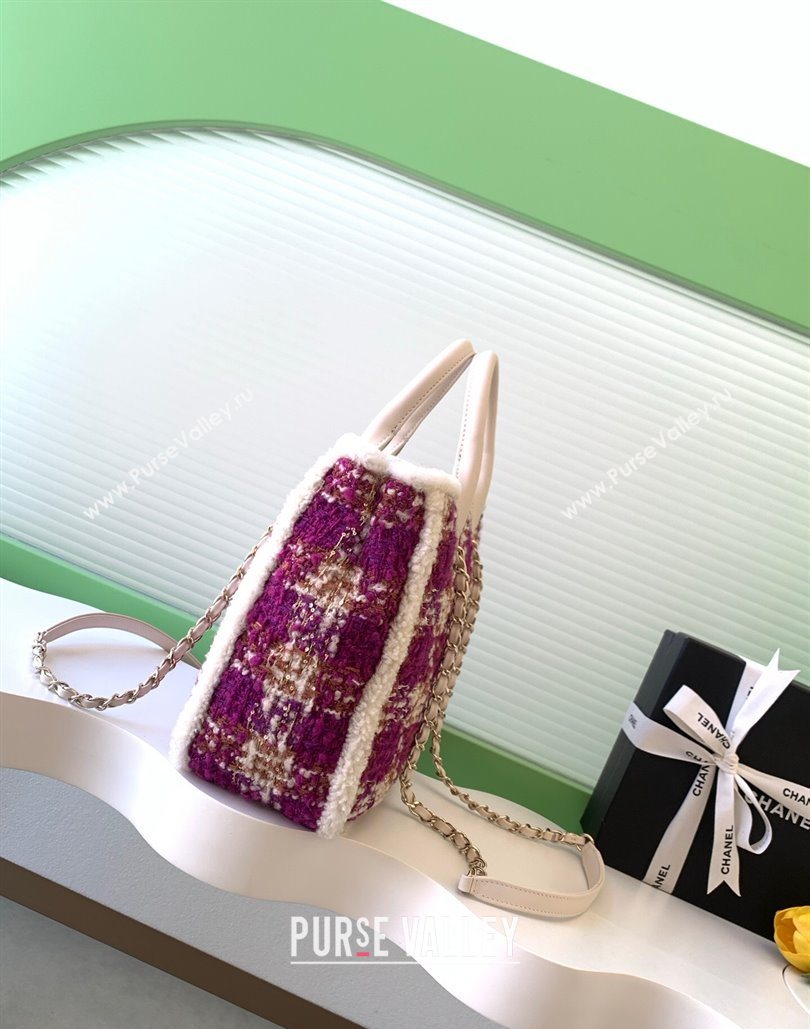 Chanel Tweed Shearling Small Shopping Bag Fuschia/Pink 2025 AS5688 (yezi-251127085)
